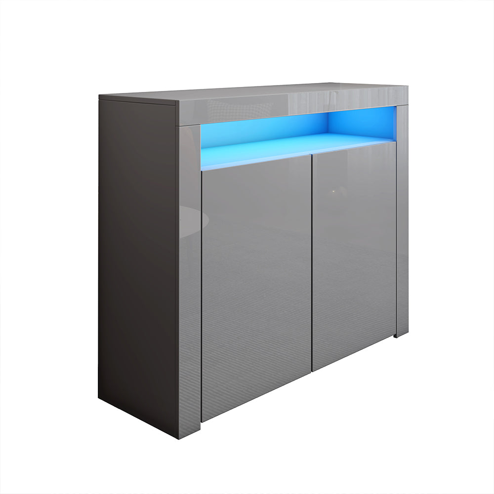 Fityou® Cabinet High Gloss 2 Doors Black Grey Black with LED - Fit You