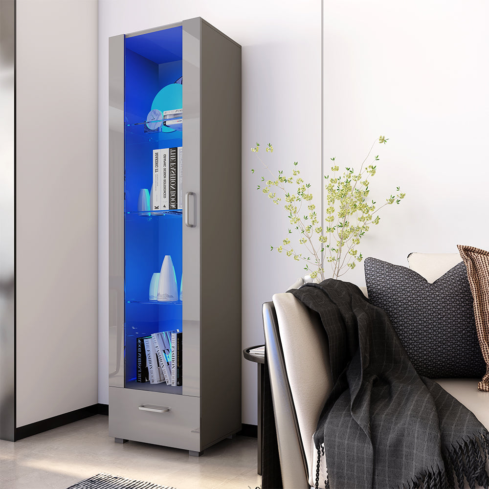Fityou® LED Display Glass Cabinet High Gloss White Grey - Fit You