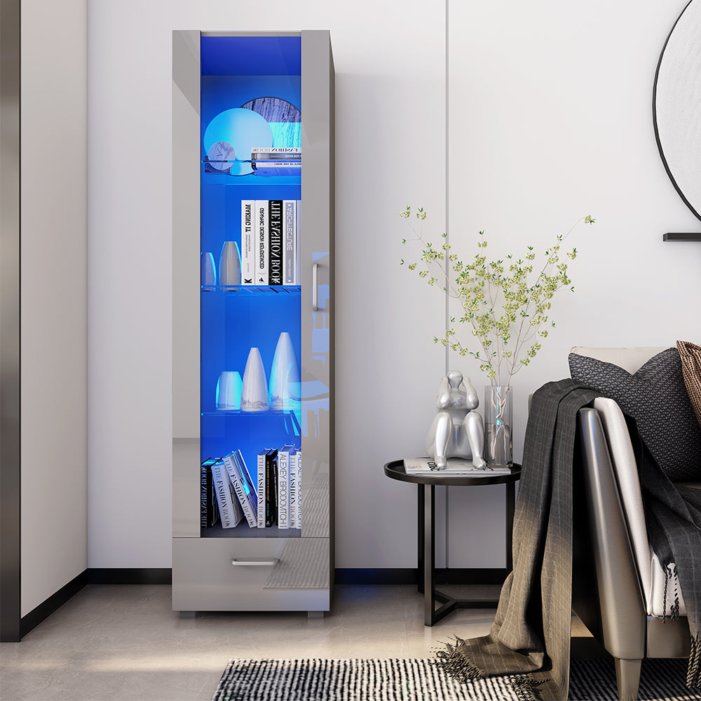 Fityou® LED Display Glass Cabinet High Gloss White Grey - Fit You