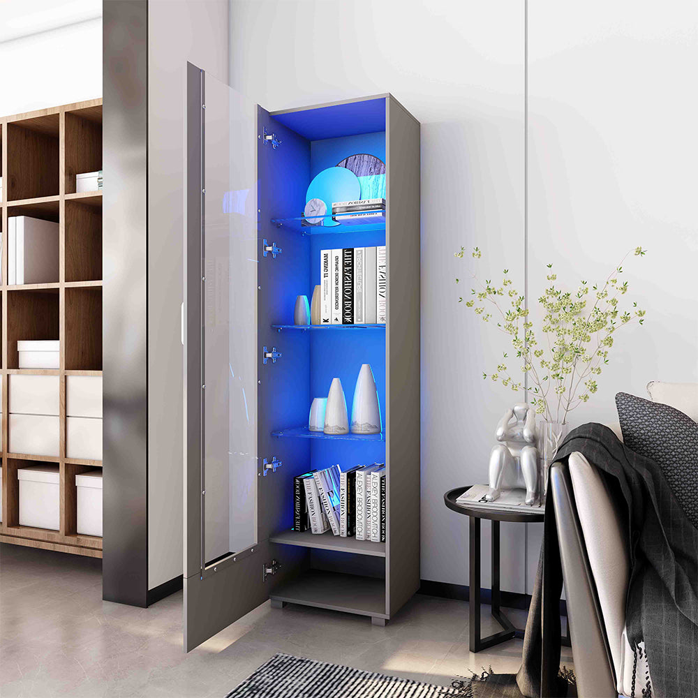 Fityou® LED Display Glass Cabinet High Gloss White Grey - Fit You
