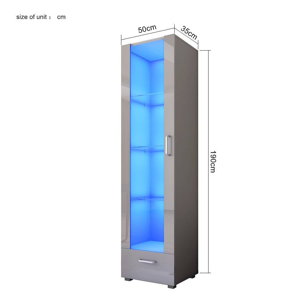 Fityou® LED Display Glass Cabinet High Gloss White Grey - Fit You