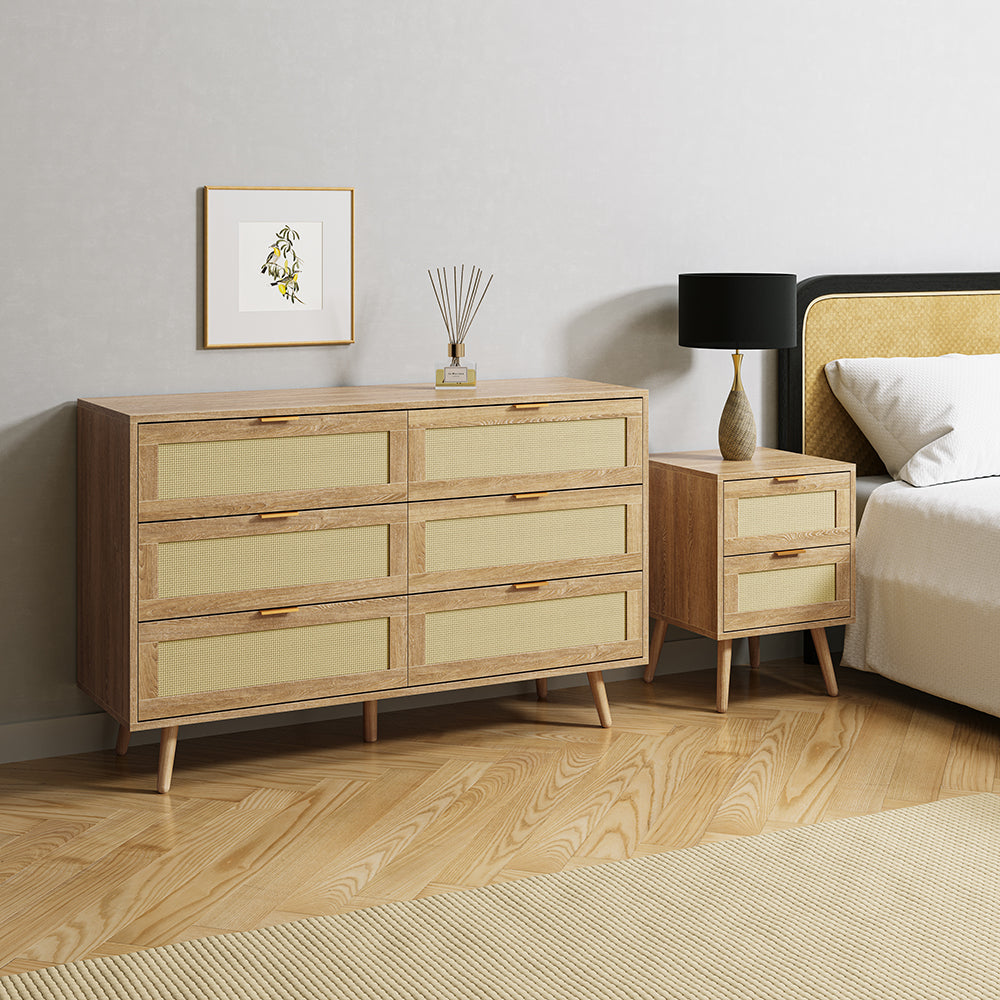 【Preorder】Fityou® Rattan Sideboard with 6 Storage Drawer Wooden Cabinet - Fit You