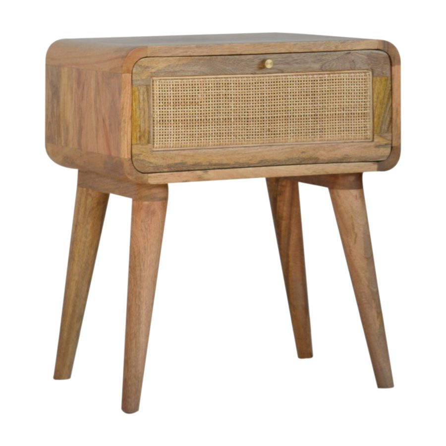 Nordic Solid Mango Wood Rattan Bedside Table Oak Hand Made - Fit You