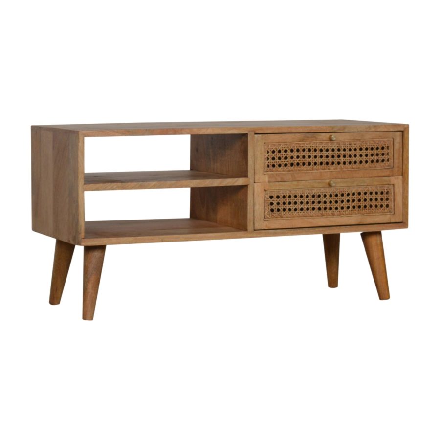 Nordic Rattan Solid Wood Media TV Unit with 2 Drawer and 2 Open Slot Oak-ish - Fit You