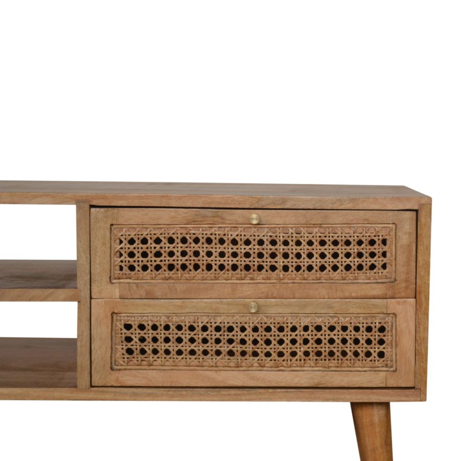 Nordic Rattan Solid Wood Media TV Unit with 2 Drawer and 2 Open Slot Oak-ish - Fit You