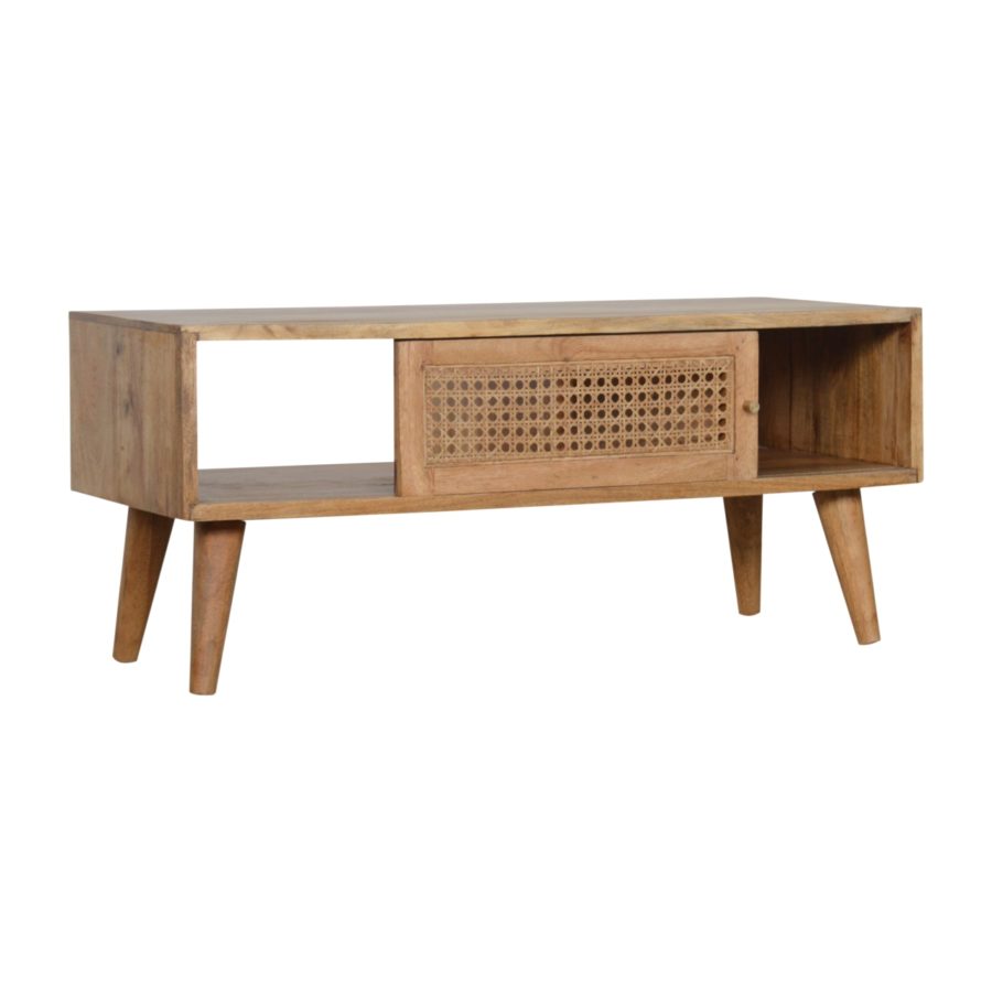Rattan Solid Wood Coffee Table Oak-ish with Storage Drawer and Slot - Fit You