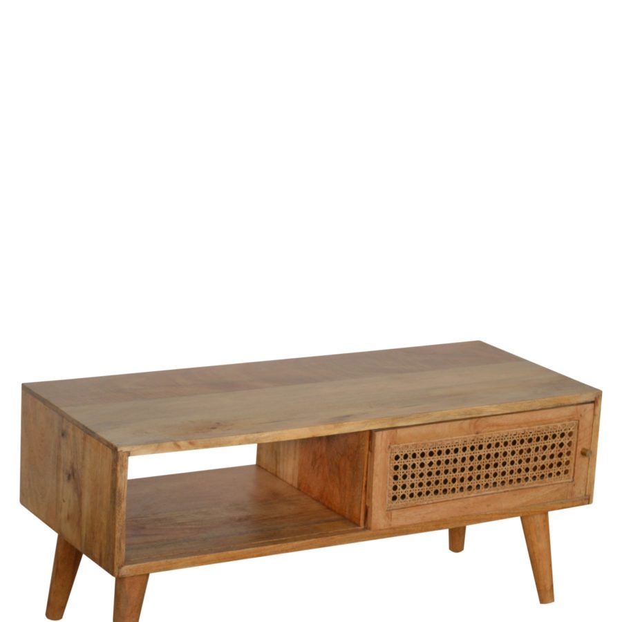 Rattan Solid Wood Coffee Table Oak-ish with Storage Drawer and Slot - Fit You