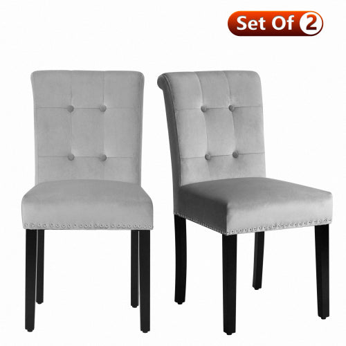 Velvet Dining Chairs Set of 2 with Nailhead Trim and Silver Metal Ring on High Back Chairs for Kitchen Living Room Grey - Fit You