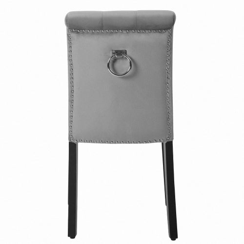 Velvet Dining Chairs Set of 2 with Nailhead Trim and Silver Metal Ring on High Back Chairs for Kitchen Living Room Grey - Fit You