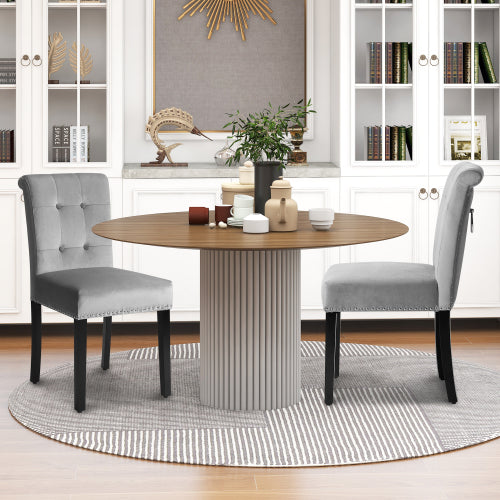 Velvet Dining Chairs Set of 2 with Nailhead Trim and Silver Metal Ring on High Back Chairs for Kitchen Living Room Grey - Fit You