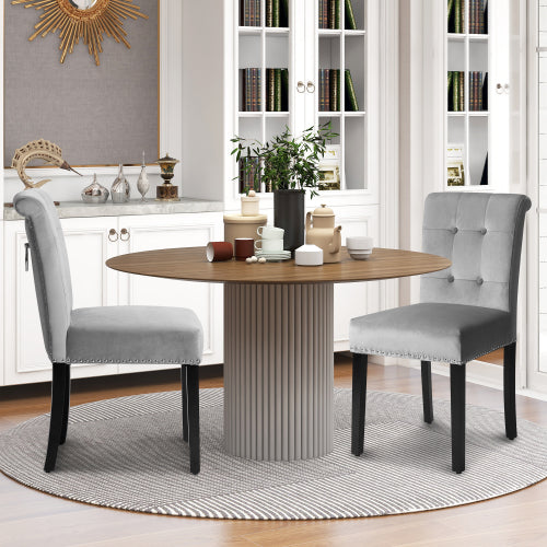 Velvet Dining Chairs Set of 2 with Nailhead Trim and Silver Metal Ring on High Back Chairs for Kitchen Living Room Grey - Fit You
