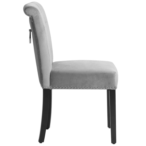 Velvet Dining Chairs Set of 2 with Nailhead Trim and Silver Metal Ring on High Back Chairs for Kitchen Living Room Grey - Fit You