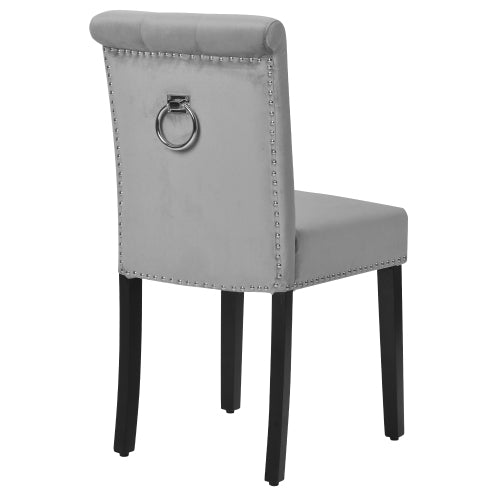 Velvet Dining Chairs Set of 2 with Nailhead Trim and Silver Metal Ring on High Back Chairs for Kitchen Living Room Grey - Fit You