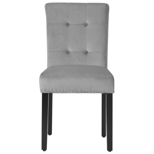 Velvet Dining Chairs Set of 2 with Nailhead Trim and Silver Metal Ring on High Back Chairs for Kitchen Living Room Grey - Fit You