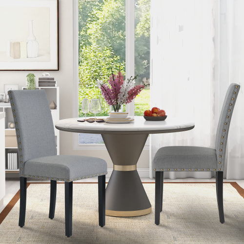 Fabric Dining Chairs Set of 2 with Nailhead Trim High Back Chairs for Kitchen Living Room Grey - Fit You
