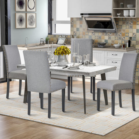 Fabric Dining Chairs Set of 2 with Nailhead Trim High Back Chairs for Kitchen Living Room Grey - Fit You