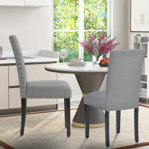 Fabric Dining Chairs Set of 2 with Nailhead Trim High Back Chairs for Kitchen Living Room Grey - Fit You