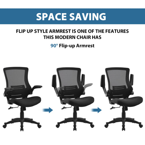 Adjustable Office Chair Back Support Swivel Flip Up Arm Computer Desk Task Chair - Fit You