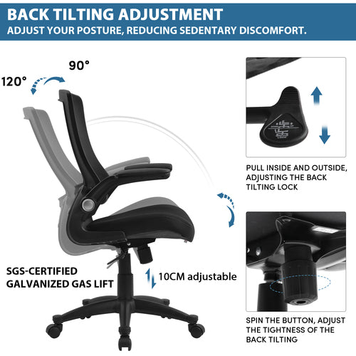 Adjustable Office Chair Back Support Swivel Flip Up Arm Computer Desk Task Chair - Fit You