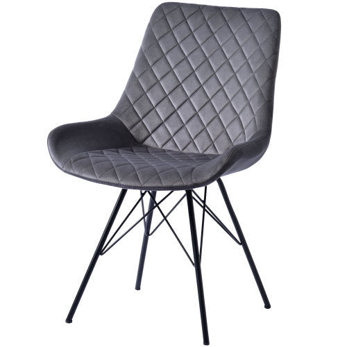 Velvet Dining Chair Bedroom Chair with High Backrest & Steel Legs (2PCS, Velvet，Grey） - Fit You