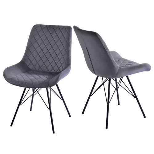 Velvet Dining Chair Bedroom Chair with High Backrest & Steel Legs (2PCS, Velvet，Grey） - Fit You