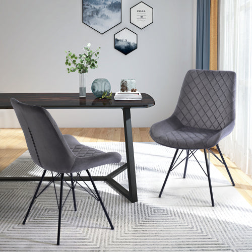 Velvet Dining Chair Bedroom Chair with High Backrest & Steel Legs (2PCS, Velvet，Grey） - Fit You