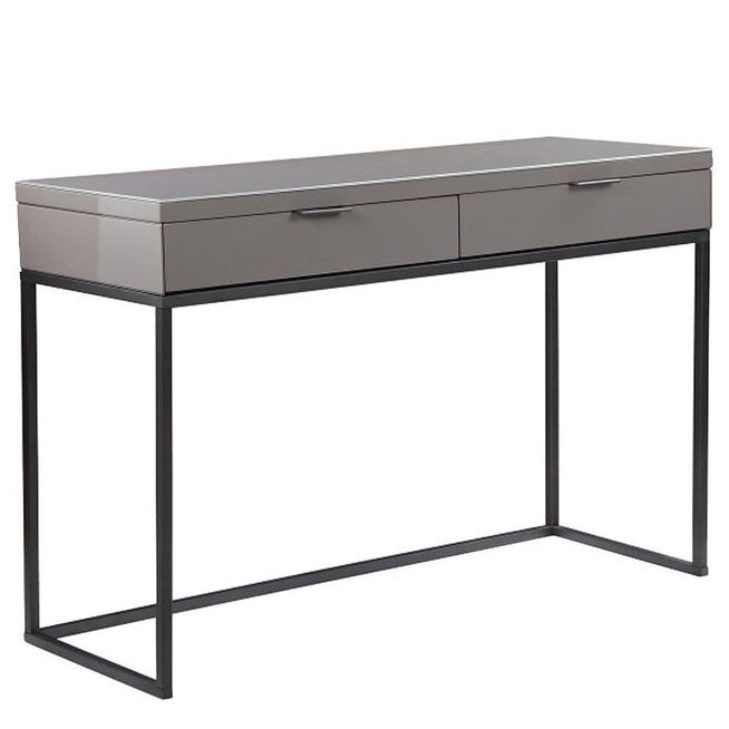 120cm High Gloss Console Table Glass Metal Frame with Drawer Grey - Fit You