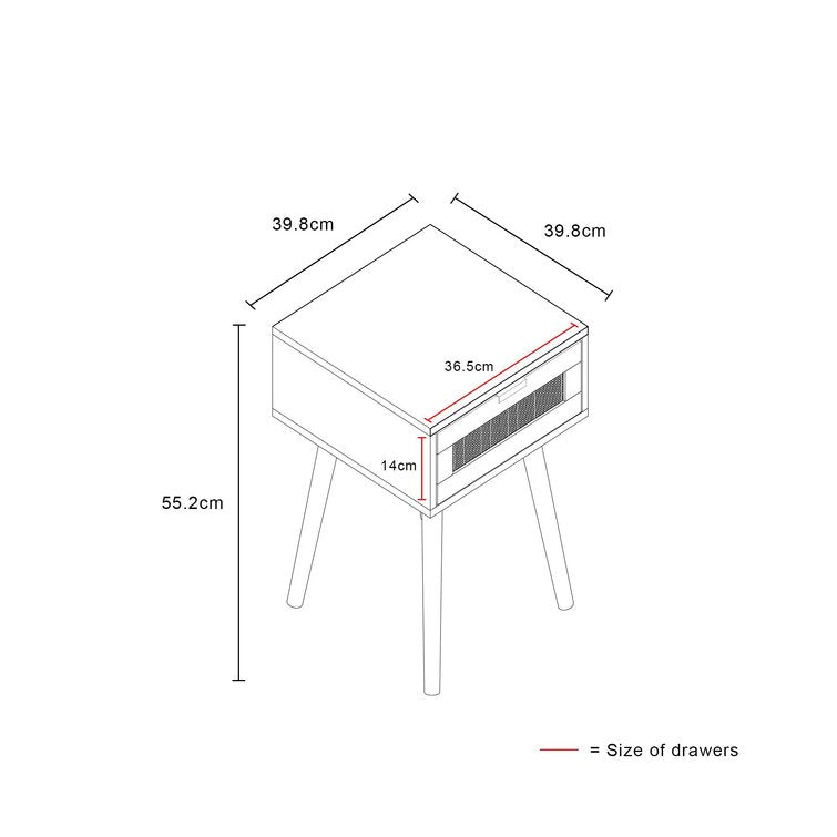 Tropical Rattan 55cm Bedside Table 1-Drawer Cornical Legs - Fit You