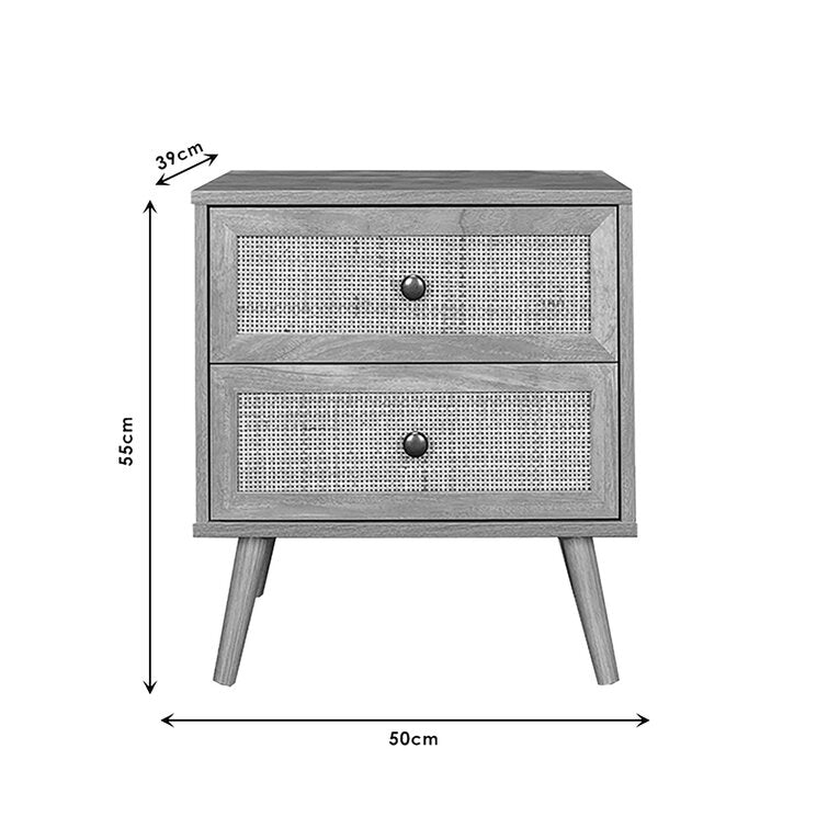 Tropical Rattan 55cm Bedside Table 2-Drawer Cornical Legs - Fit You