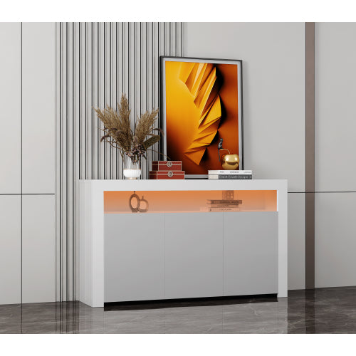 High Gloss White Sideboard Display Cabinet with LED Lights - Fit You