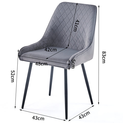 Dining Chair Set of 2 Grey Velvet with Backrest & Steel Legs Chair（Light Grey/Velvet/2PC） - Fit You