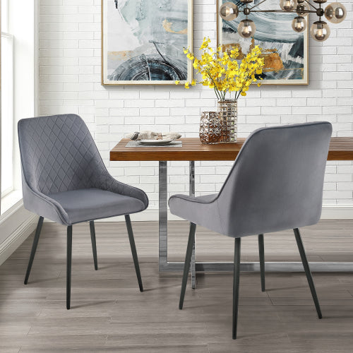 Dining Chair Set of 2 Grey Velvet with Backrest & Steel Legs Chair（Light Grey/Velvet/2PC） - Fit You