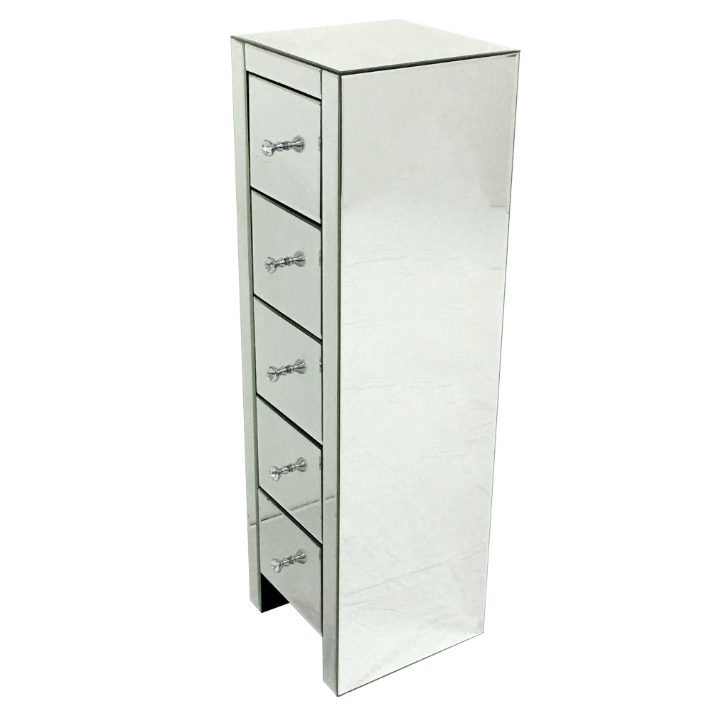 Fityou® Glass Mirror Tall Cabinet with Five Drawers - Fit You