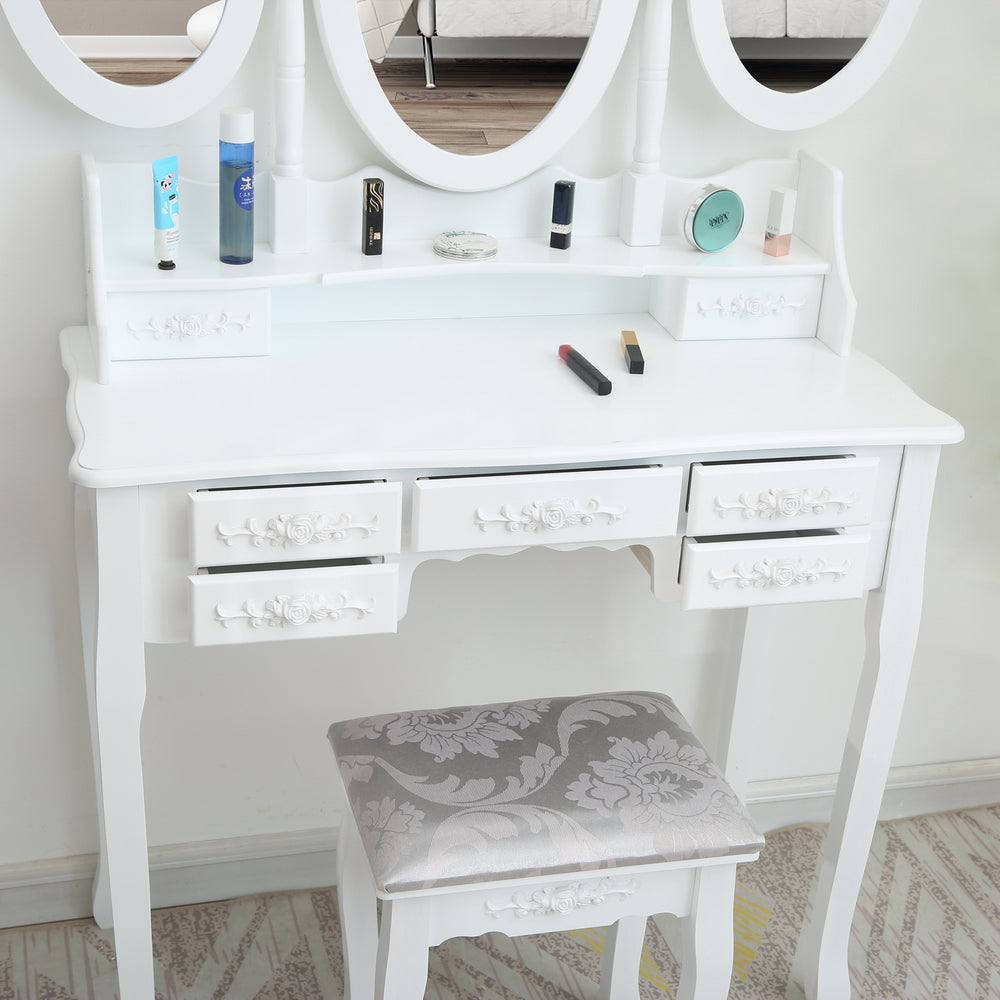 Fityou® Dressing Table Tri-Fold Mirror with 7 Drawers White - Fit You