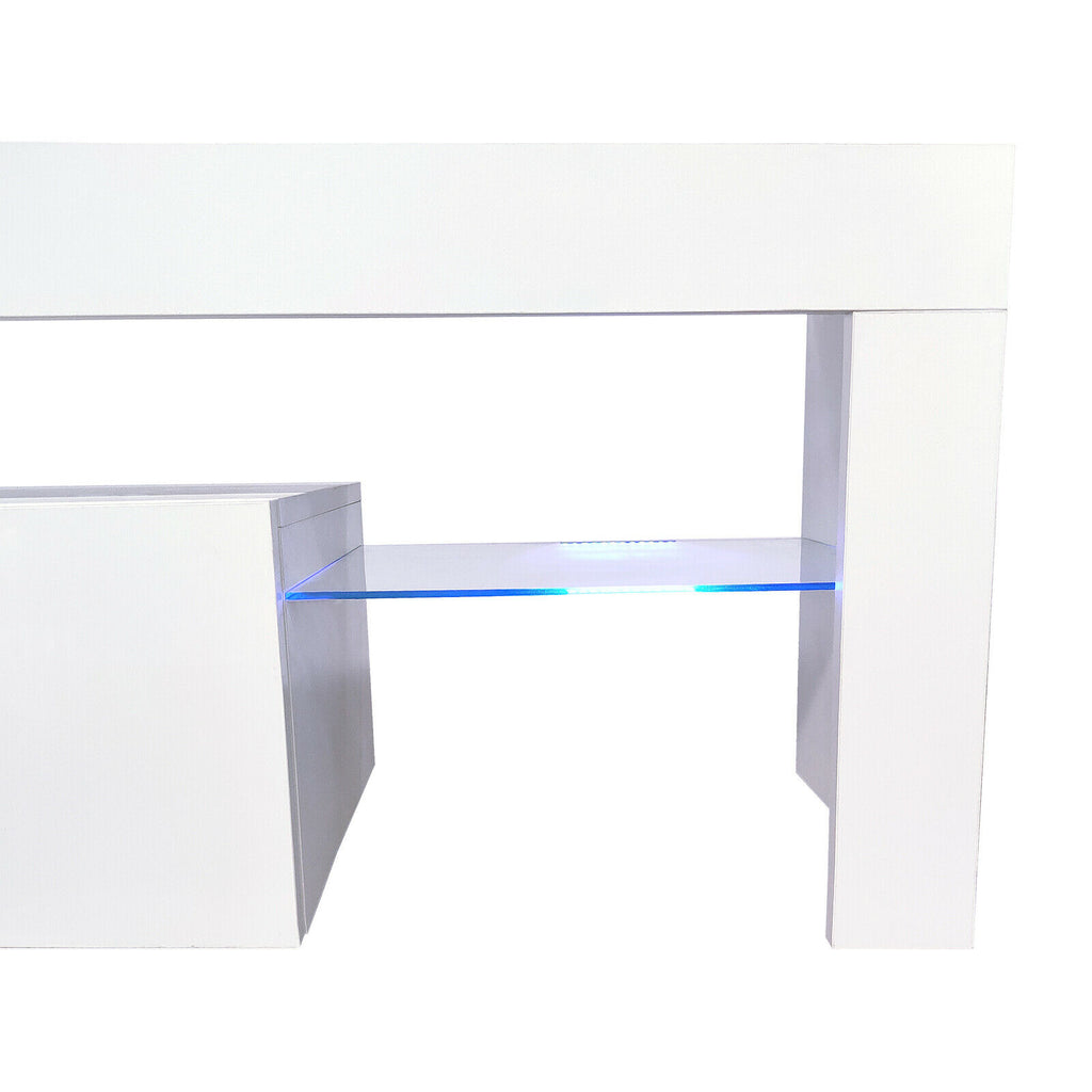White Modern TV Stand Matt Cabinet Unit 130CM Width Unit LED Light - Fit You