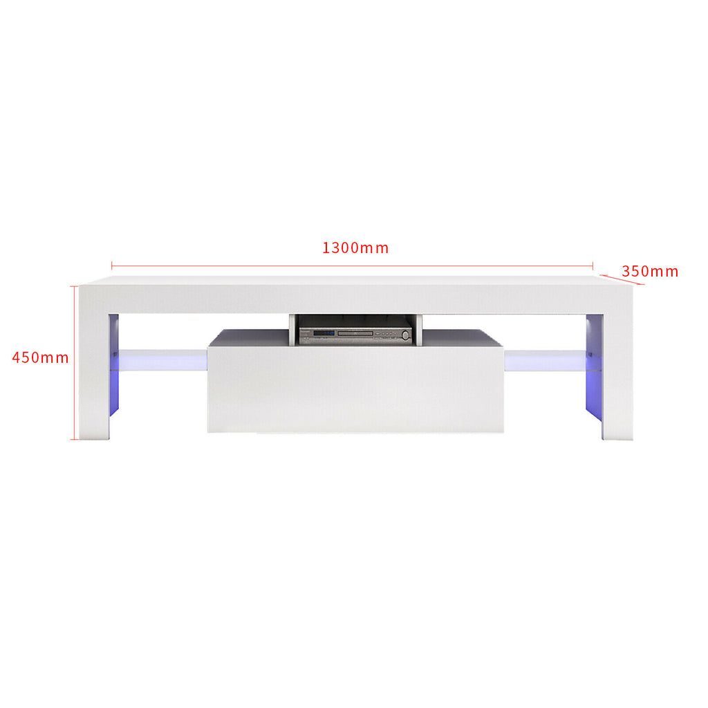 White Modern TV Stand Matt Cabinet Unit 130CM Width Unit LED Light - Fit You