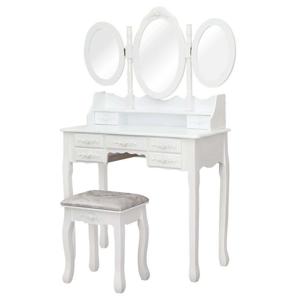 Fityou® Dressing Table Tri-Fold Mirror with 7 Drawers White - Fit You