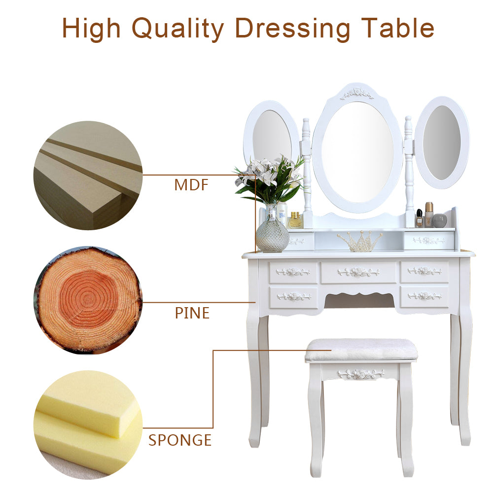 Fityou® Dressing Table with Foldable Mirrors Drawers White - Fit You