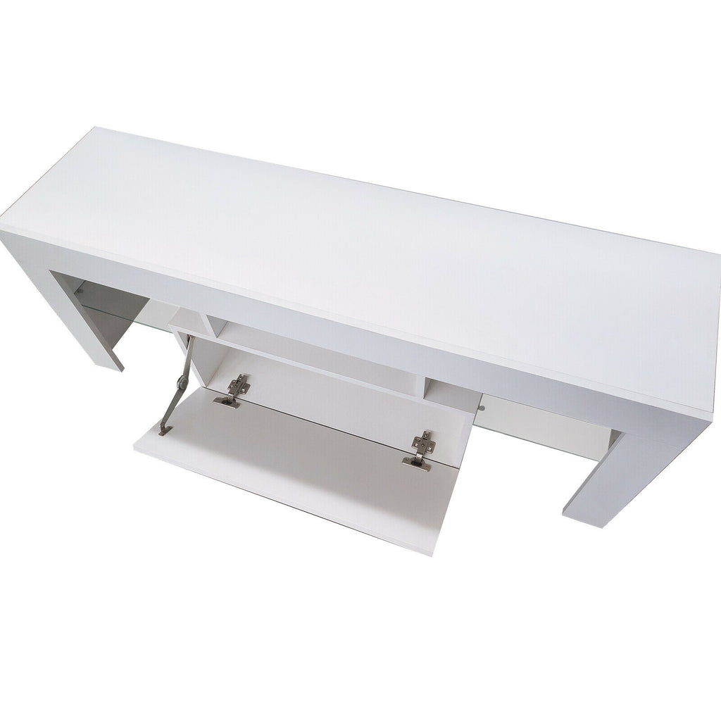 White Modern TV Stand Matt Cabinet Unit 130CM Width Unit LED Light - Fit You